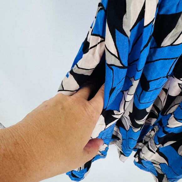 Free People Indigo Floral Smocked Mini Dress Boho Peasant Puff Sleeve Size M - Picture 7 of 11